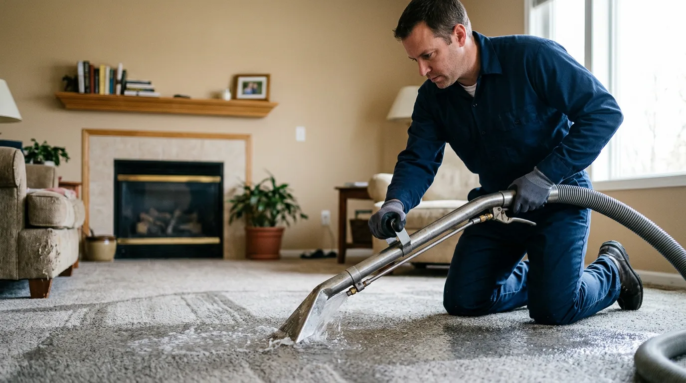 Water damage restoration technician working near Commiskey, IN